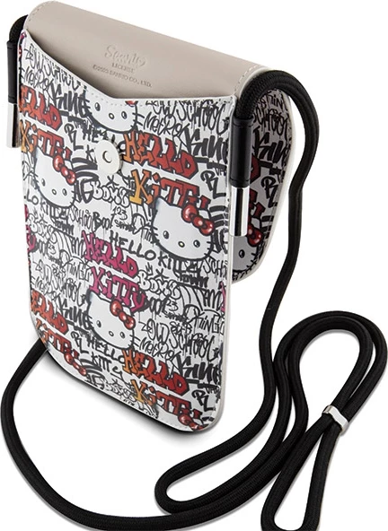 Çantë për celular Hello Kitty Leather Tags Graffiti Cord, lëkurë artificiale, bezhë