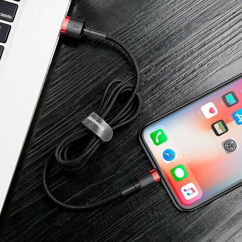 Kabllo USB në Lightning Baseus Cafule CALKLF-B19, 1m, 2.4A, Kuqe+Zezë