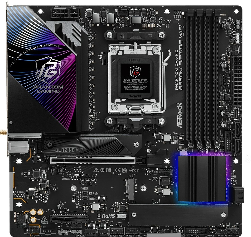 Pllakë amë ASRock Phantom Gaming B850M Riptide WiFi, AMD, Socket AM5, DDR5-SDRAM, 256 GB