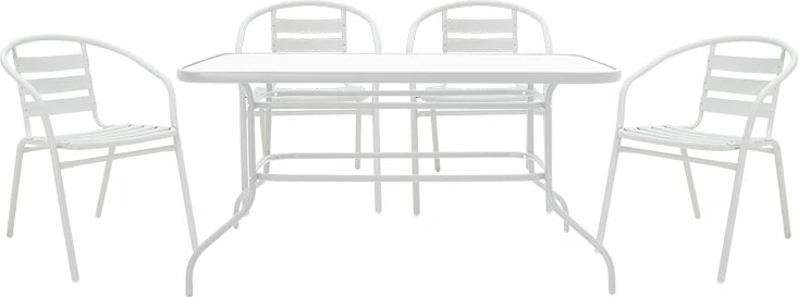 Tavolinë me karrige 5 copë, Valor-Tade, 5 copë,, metalike, e bardhë