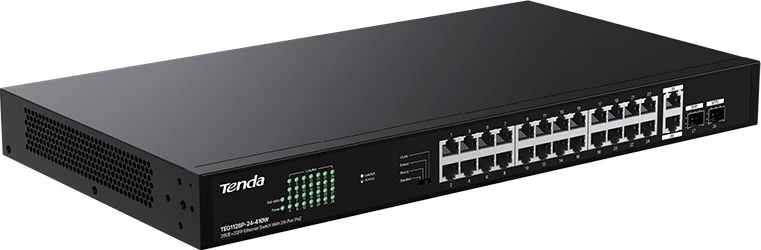 Switch Tenda TEG1128P-24-410W, 26 porta Gigabit, 2 SFP, PoE, i zi