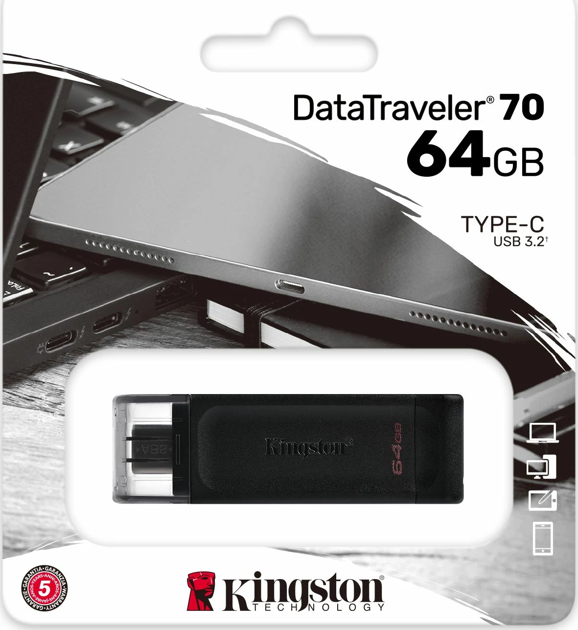 Pendrive Kingston DataTraveler 70 DT70/64GB 64 GB USB-C 3.2 Gen 1, i zi