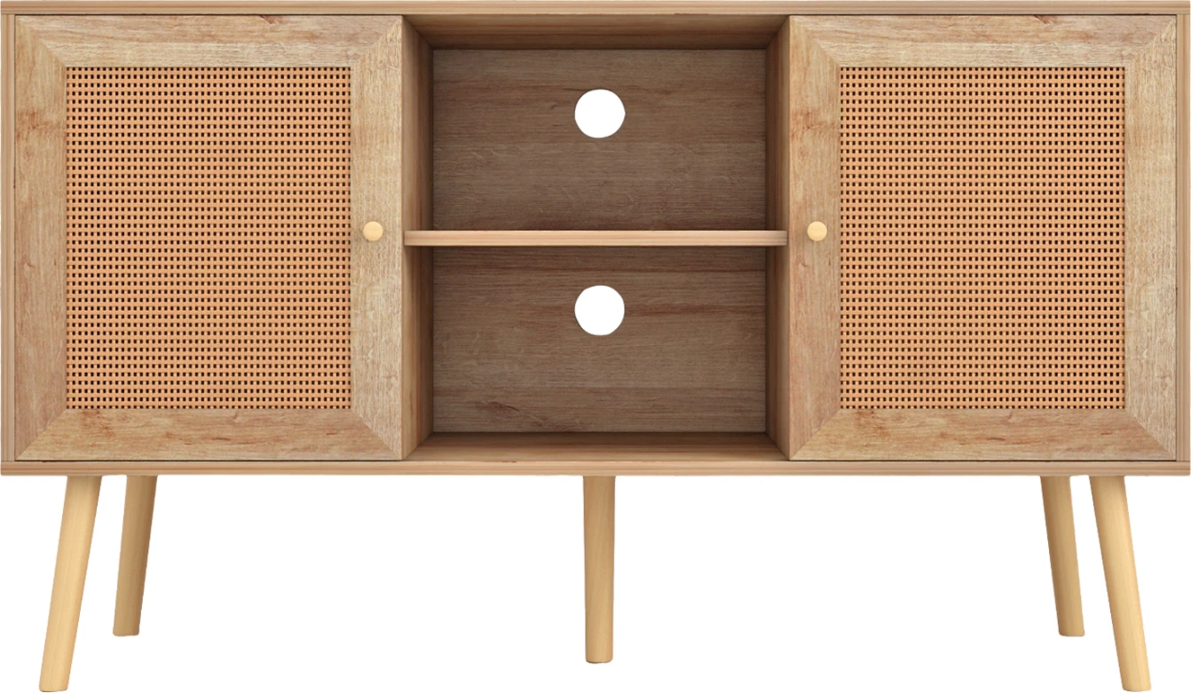 Mbajtës TV melamine me dyer rattan, ngjyrë natyrale, FH9223.11, 120x39x56.5 cm