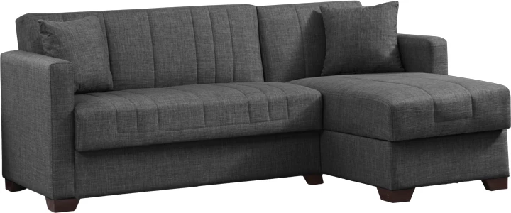 Divan qoshe me shtrat, hapësirë ruajtëse, Alaska, ngjyrë gri e errët, 204x143x83 cm