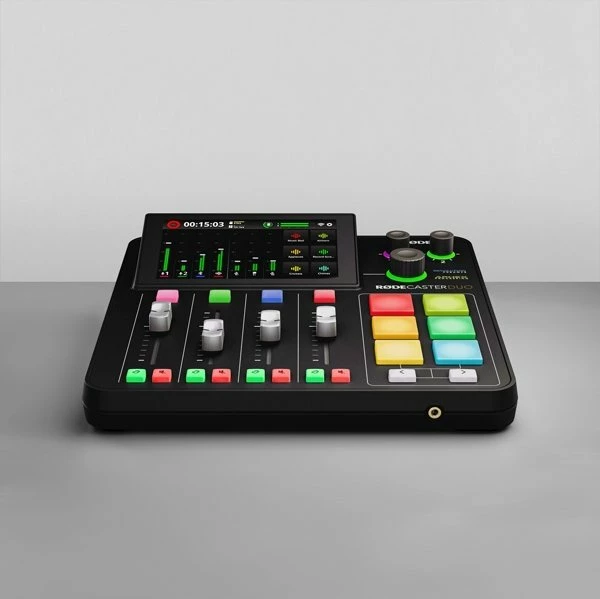 Konsolë prodhimi audio Rode RODECaster DUO, touchscreen, 4 faderë, microSD, 2.4 GHz wireless receiver, e zezë