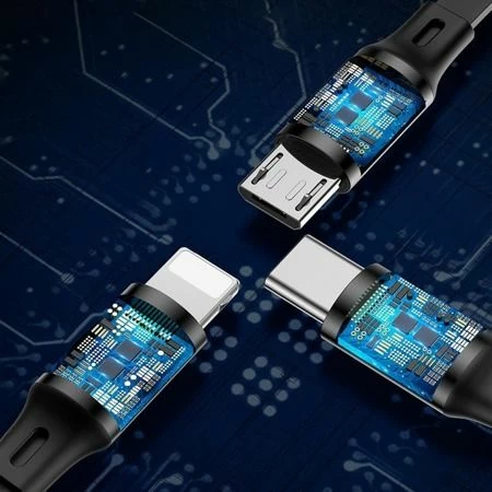 Kabl USB Baseus 46956 1.2 m USB-A në USB-C + microUSB + Lightning, i zi