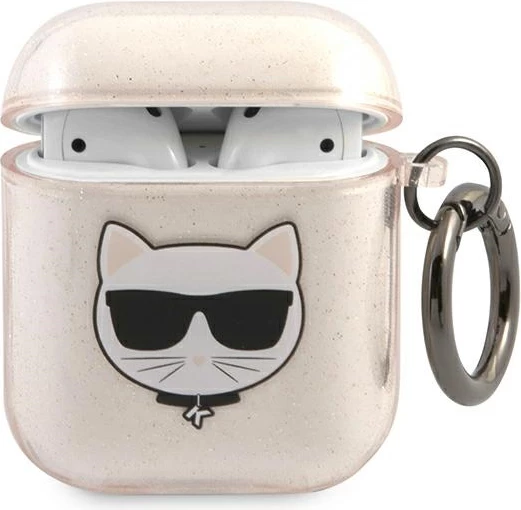 Mbështjellës Karl Lagerfeld Choupette Head për AirPods 1/2, TPU, Ari me shkëlqim