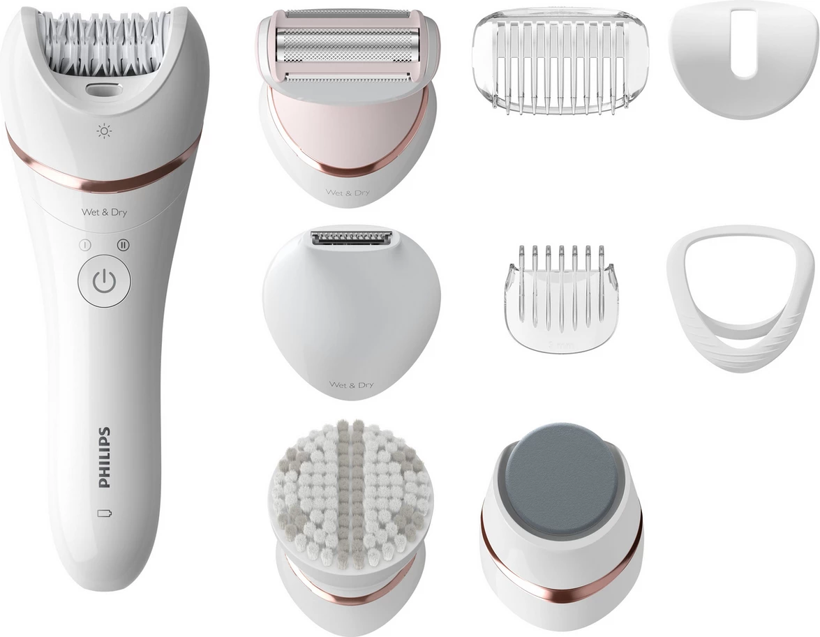 Epilator Philips BRE740/10 set aksesorësh, Wet & Dry, pa kabllo, i bardhë