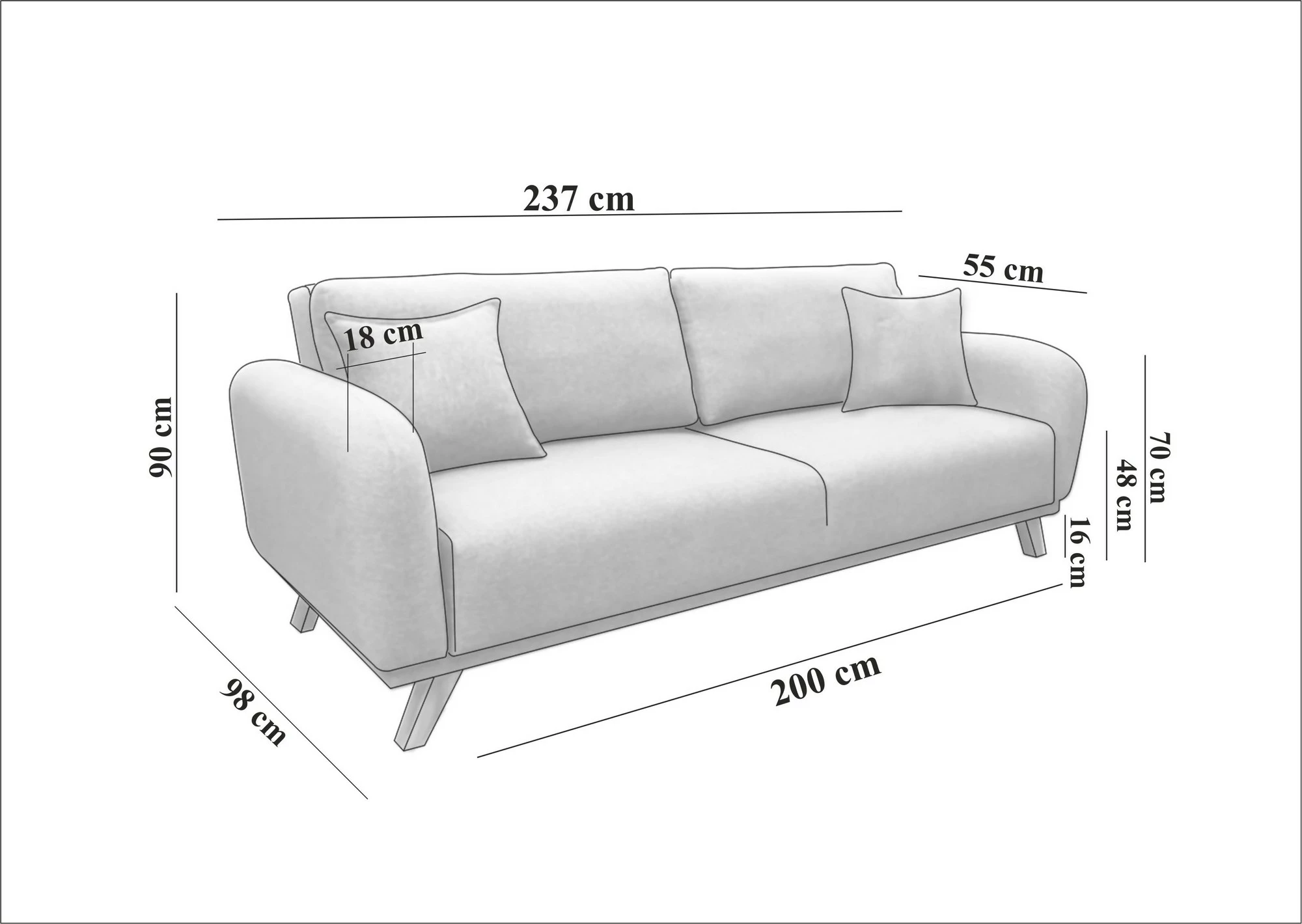 Divan-krevat 3 vendësh Hera, ngjyrë gri