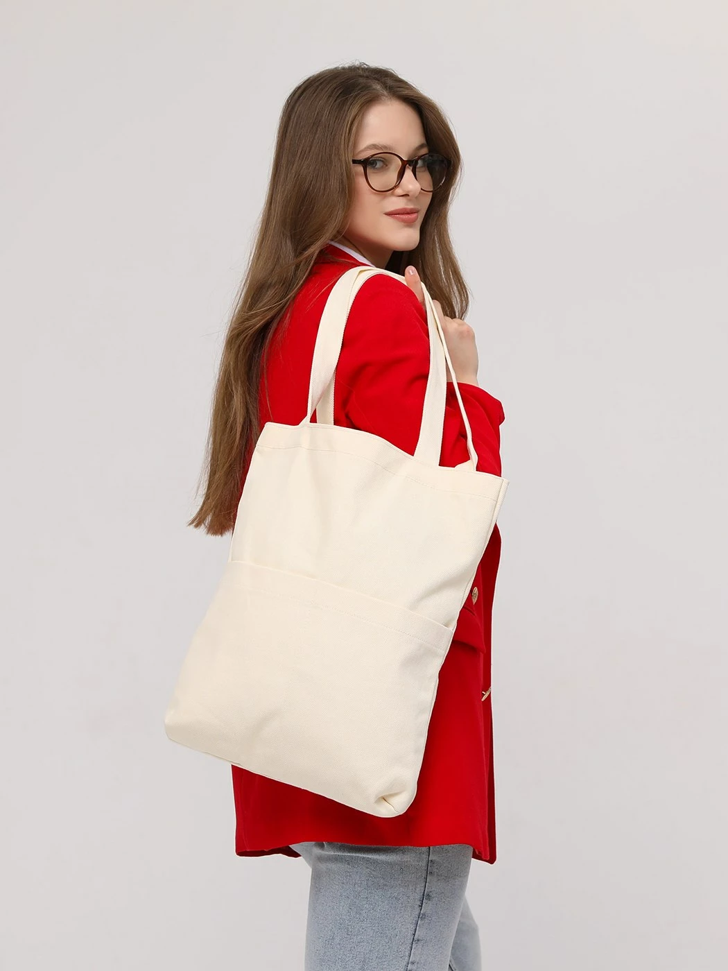 Tote bag Zoozie Bags, ngjyrë ecru, 35x40x8cm, 100% gabardinë