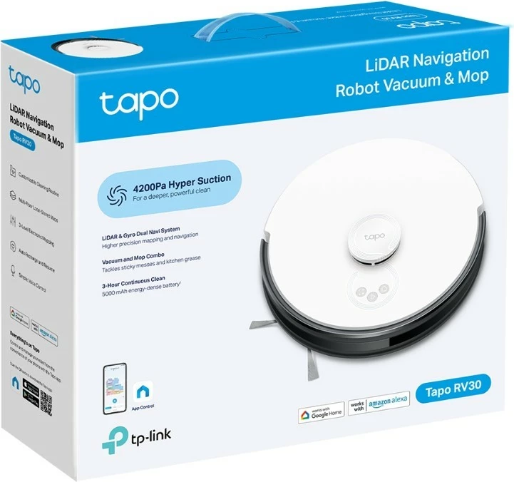 Robot pastrues TP-LINK Tapo RV30, 4200Pa, 5000mAh, bardhë