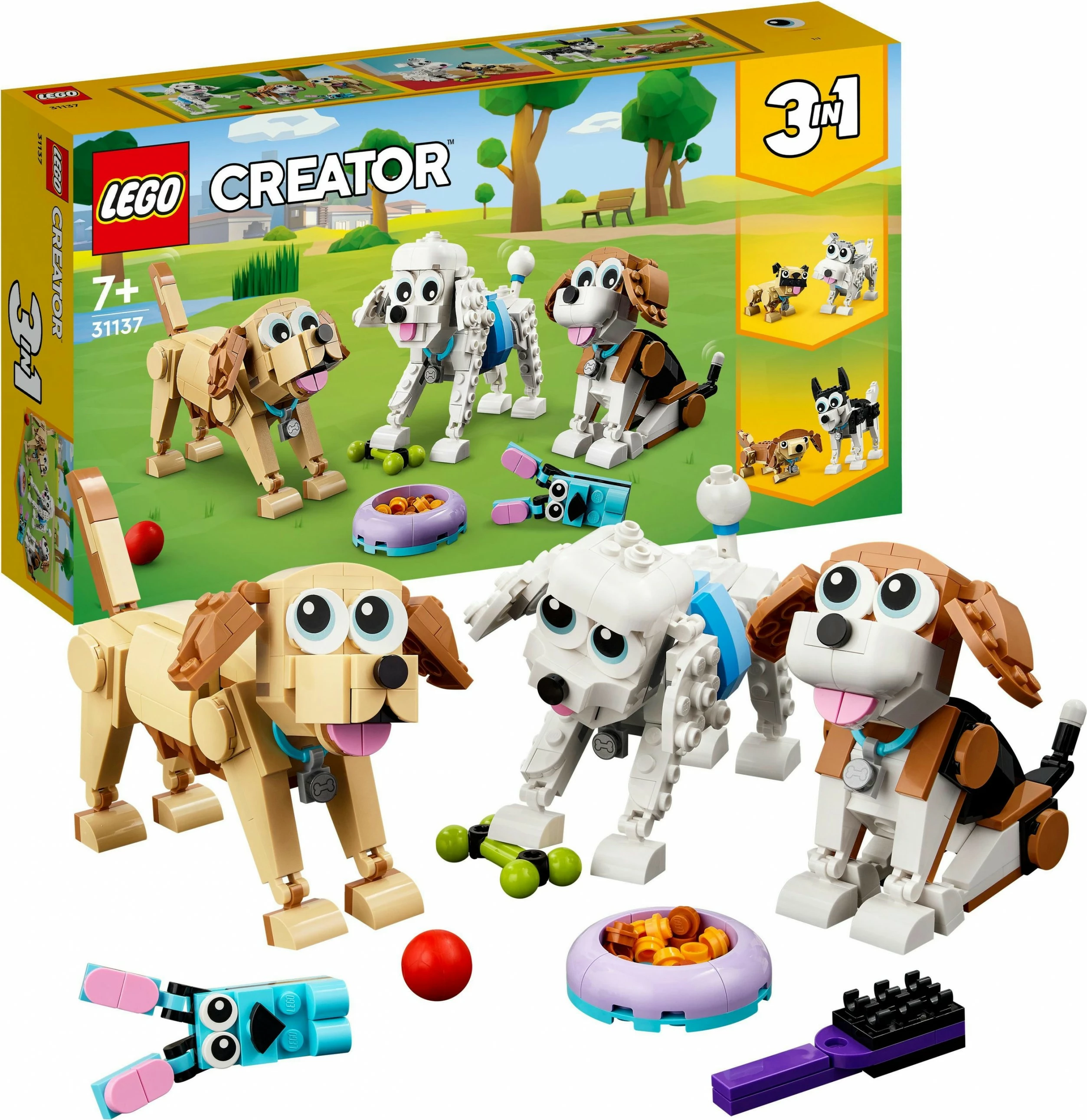 Set ndërtimi LEGO Creator 3-in-1 Adorable Dogs 475 pjesë, shumëngjyrësh