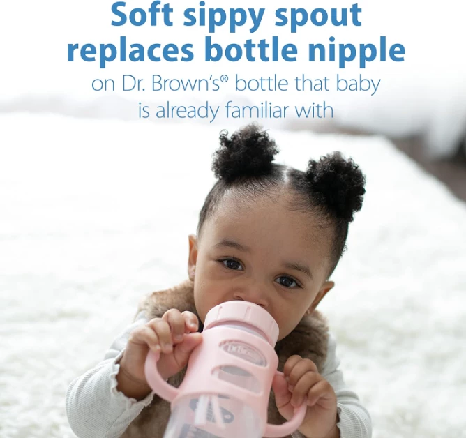 Shishe Dr. Brown’s Milestones, 270ml (9oz) – Grykë e Gjerë, Doreza Silikoni, 6m+, Rozë