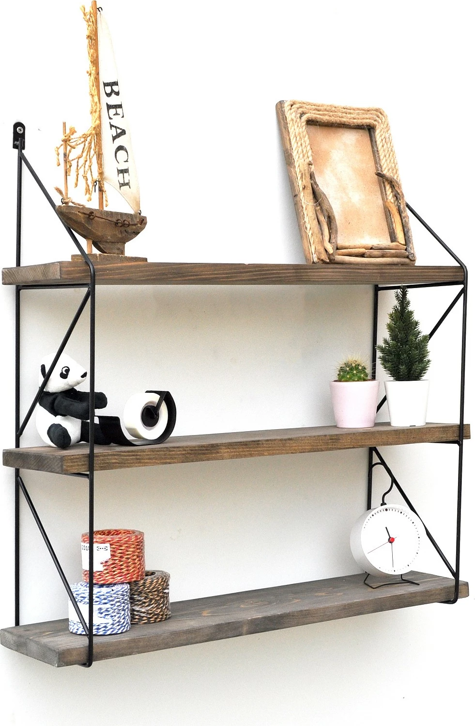 Raft dekorativ prej druri për mur, ngjyrë arre dhe e zezë, Hanah Home, Wr040