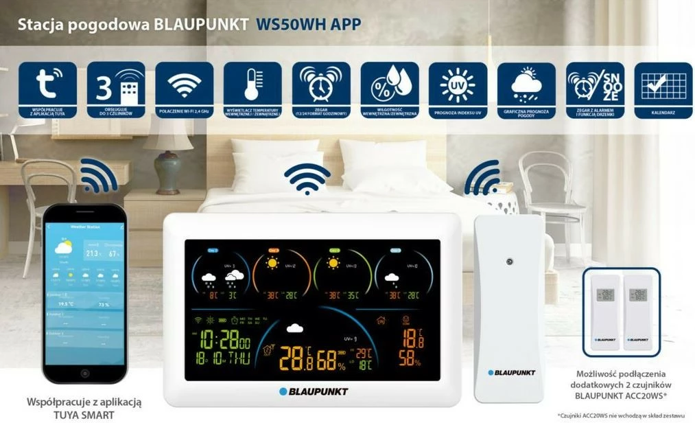 Stacion moti Blaupunkt WS50WH APP, me Wi-Fi, ekran me ngjyra, i bardhë