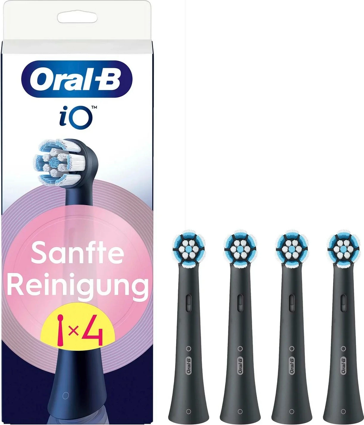 Koka zëvendësuese Oral-B iO, 4 copë, e zezë, pastrim i butë