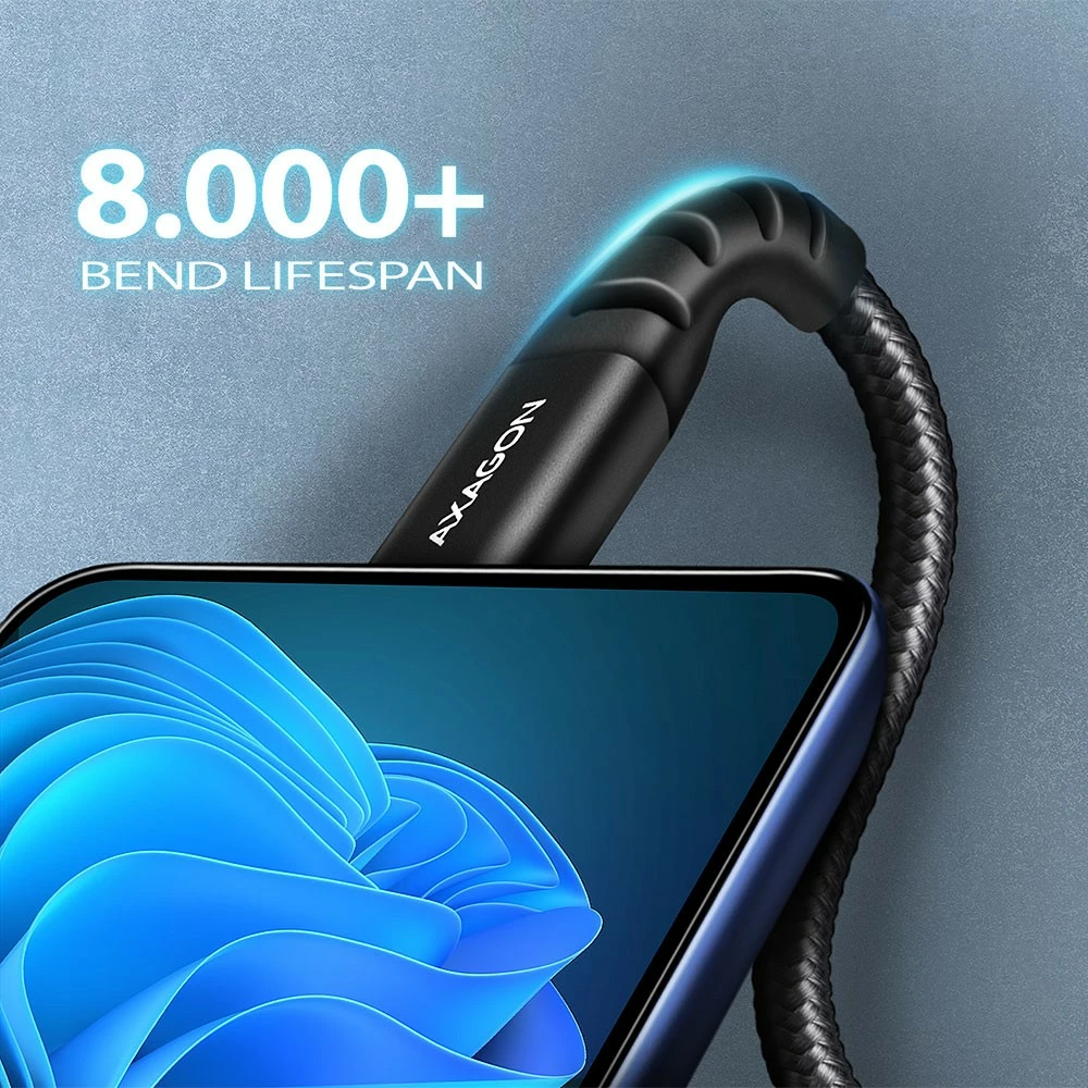 Kabllo AXAGON BUCM-AM20AB USB-C në USB-A, 2m, USB 2.0, 3A, e zezë