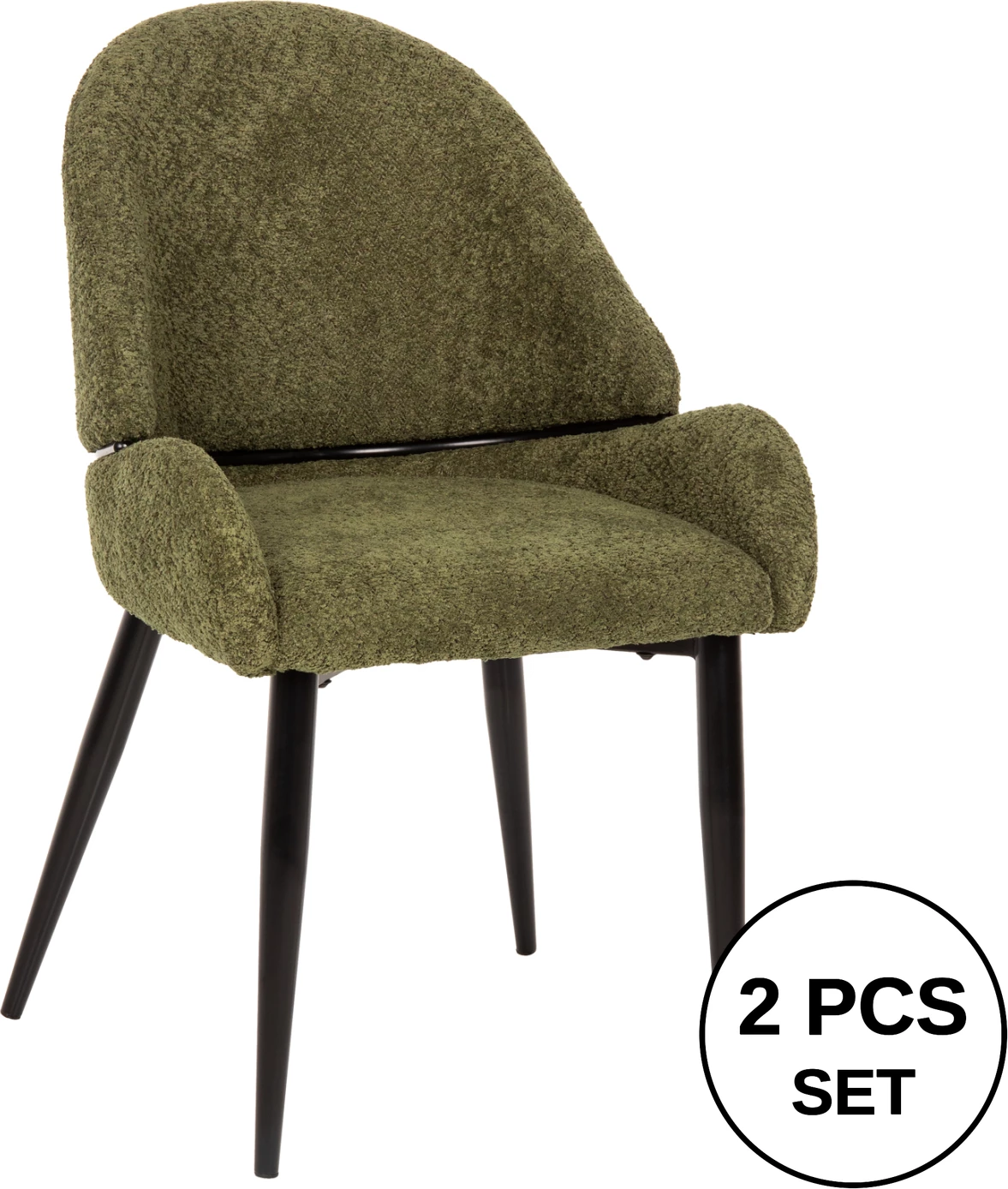 Karrige SARKY FH8585.03, pëlhurë boucle e gjelbër, këmbë metalike të zeza, 55x62x89H cm., set prej 2 copë