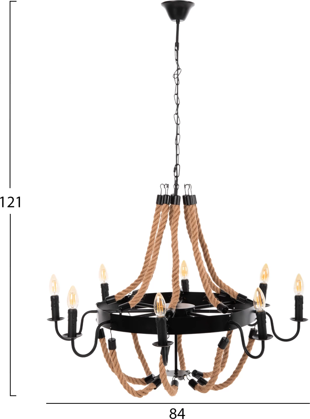 Llambadar tavani 8-drita FH4178 litar dhe metal i zi 84x84x121Hcm