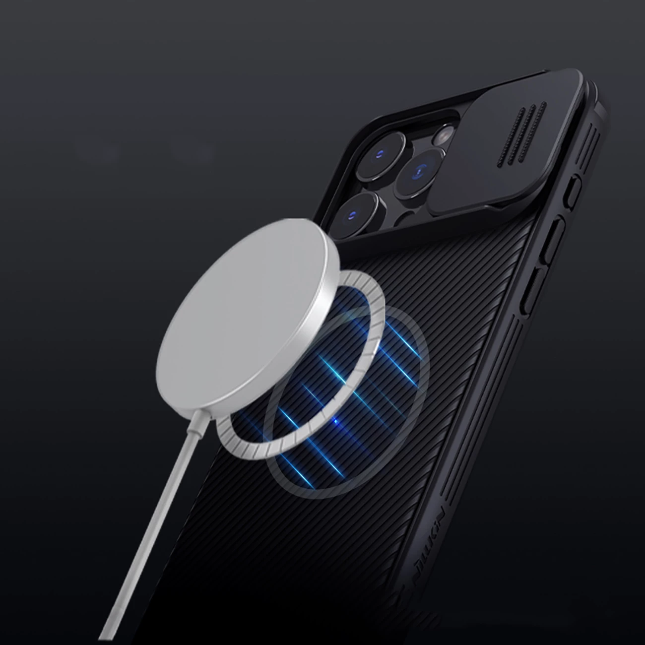 Mbështjellës Nillkin CamShield Pro Magnetic për iPhone 16 Pro Max, i zi