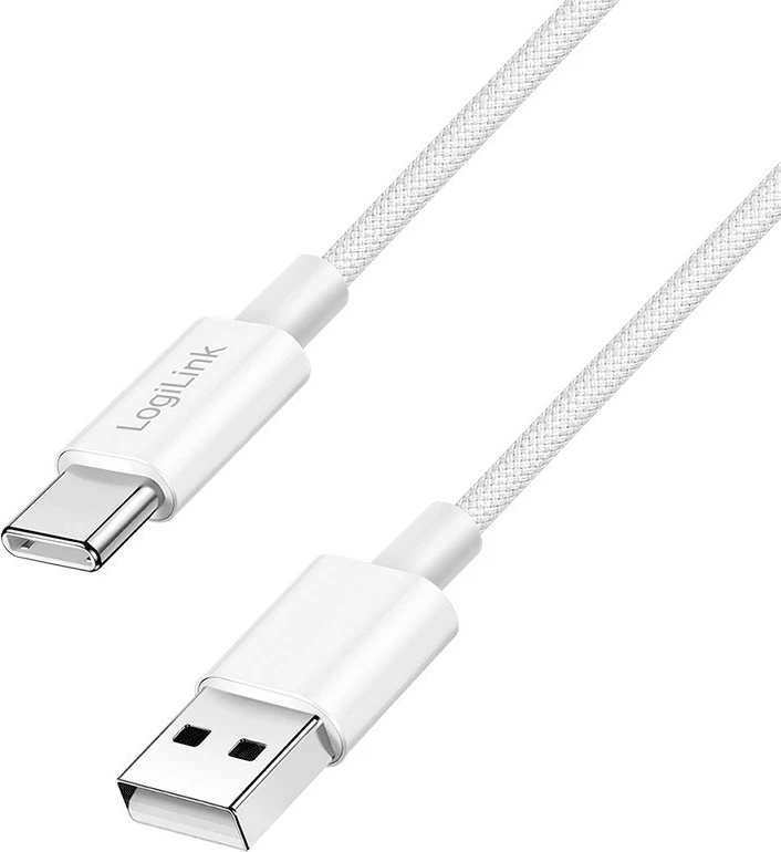 Kabëll LogiLink USB-A në USB-C 1m, najlon, bardhë