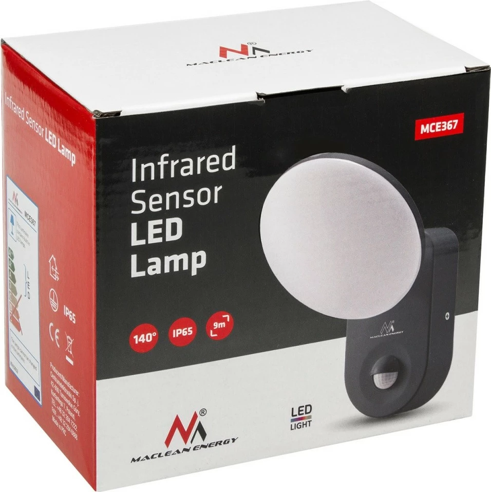 llambë muri LED me sensor PIR, Maclean MCE367, 4000K, IP65, 220-240V AC