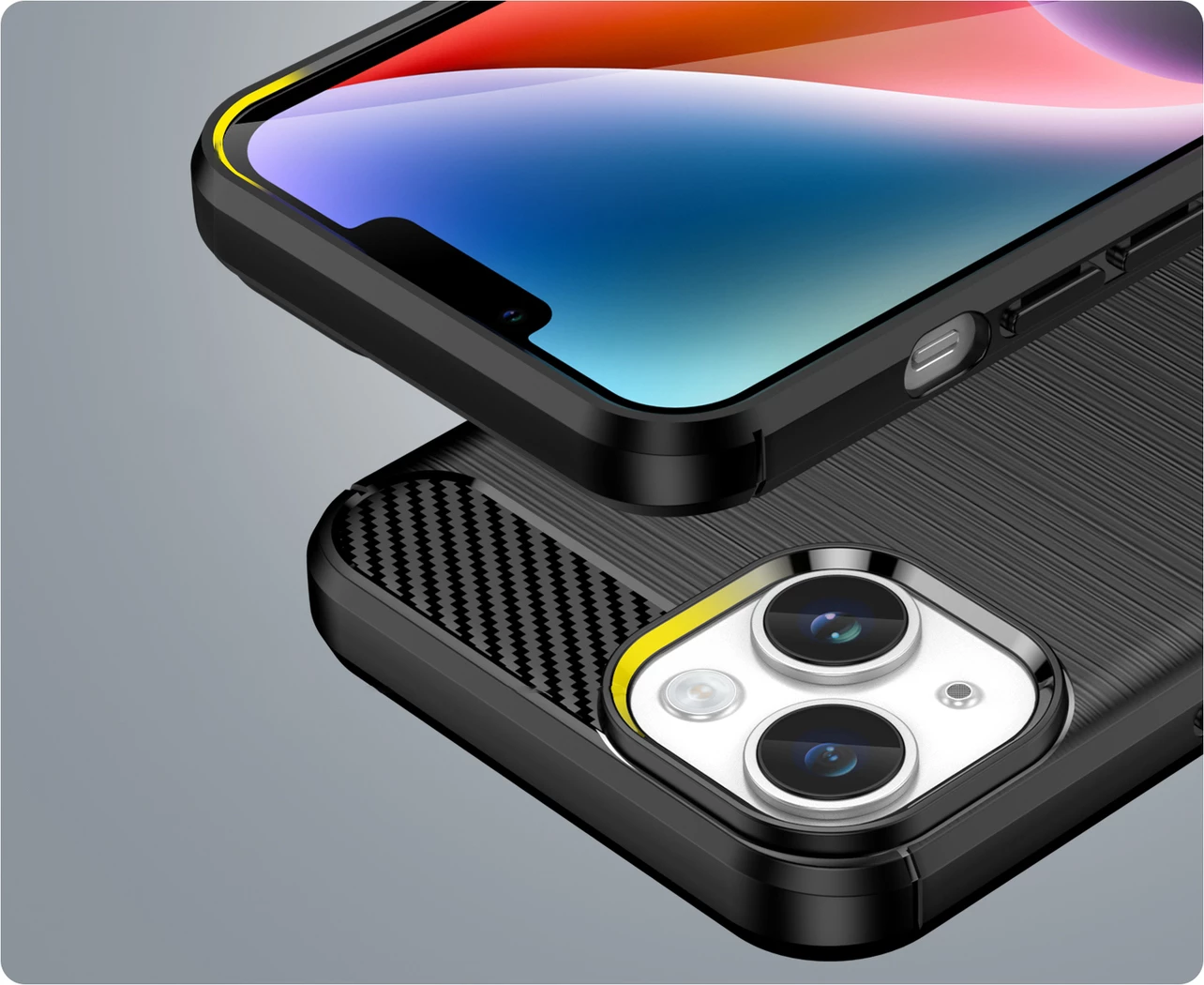 Mbështjellës Hurtel Carbon Case për iPhone 14 Plus, i zi