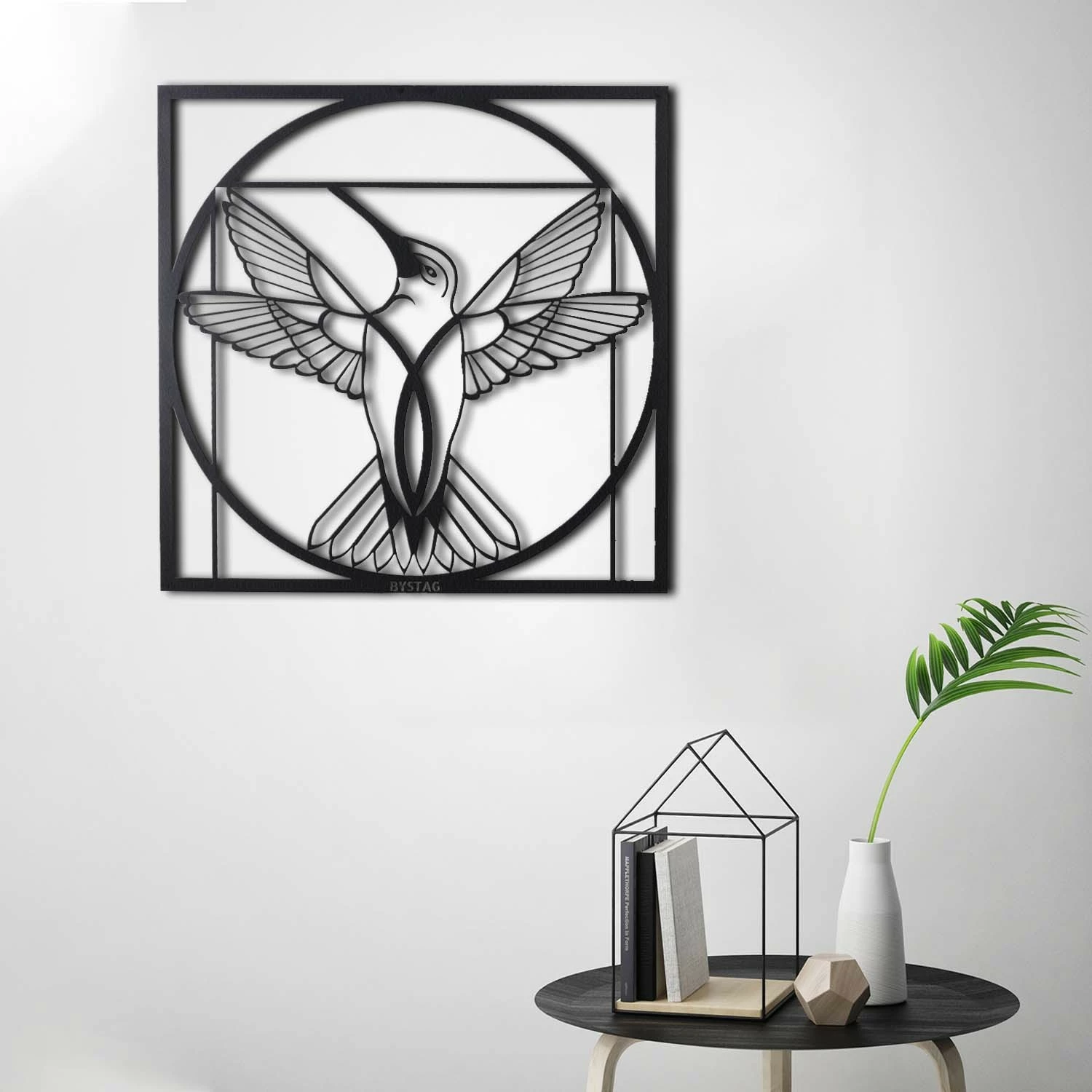 Aksesor dekorativ metalik për mur, Wallity, Da Vinci Bird, ngjyrë e zezë, 50x50cm