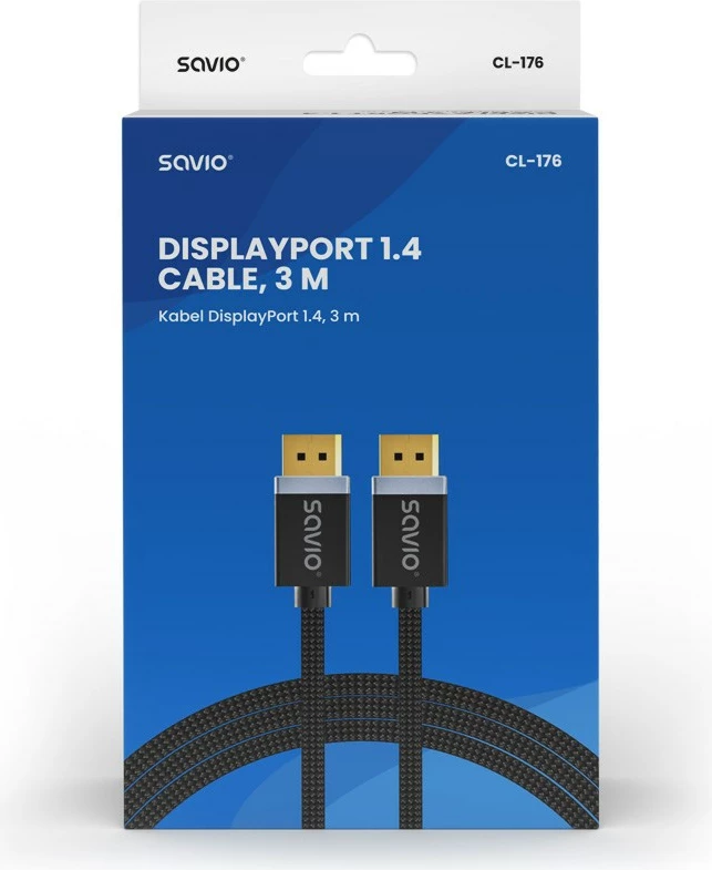 Kabllo DisplayPort SAVIO, V1.4, 3 m, CL-176, e zezë