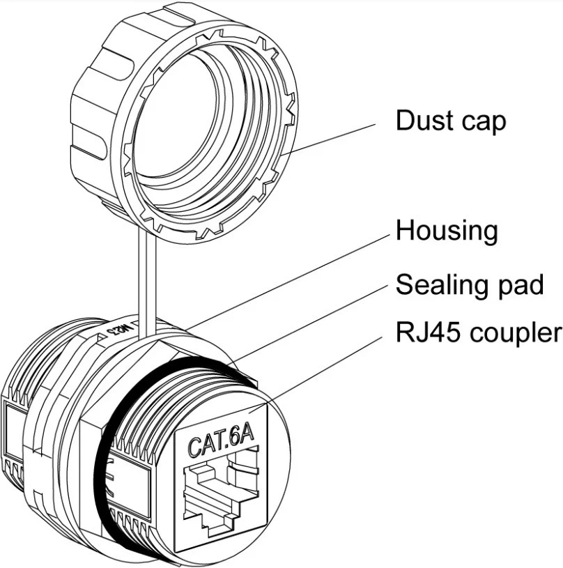 Lidhës Techly 363548 RJ45 Cat6a i mbrojtur, me mundësi mbrojtje IP68, ngjyrë e zezë