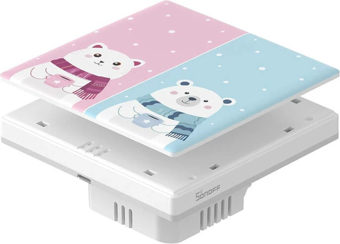 Kapak dekorativ Sonoff T5-2C-86-cartoon për çelës me prekje, plastik, rozë/kaltër