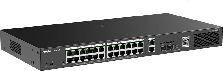 Switch Ruijie RG-ES228GS-P, 16 porta Gigabit PoE, 2 SFP, i zi