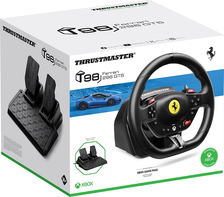 Volan garash Thrustmaster T98 Ferrari 296 GTS, 240°, PC/Xbox Series X|S/Xbox One, me pedale, i zi