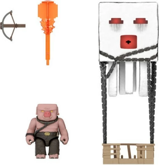 Set figurina Minecraft Mattel JFB69 Attack Ghast me projektile dhe Piglin Warrior
