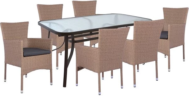 Set 7 pjesë Tavolinë metalike kafe 160x90 me 6 karrige me krahë kafe - Mocha shportë FH10587.02