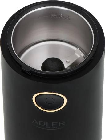 Bluarëse kafeje elektrike, Adler AD 4446, 150 W, 75 g, enë metalike, kapak transparent, e zezë me të artë