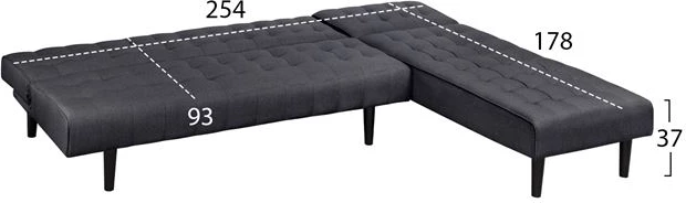 Kënd divan shtrat i kthyeshëm Zelda FH3154.01 me pëlhurë gri 254x163x74cm