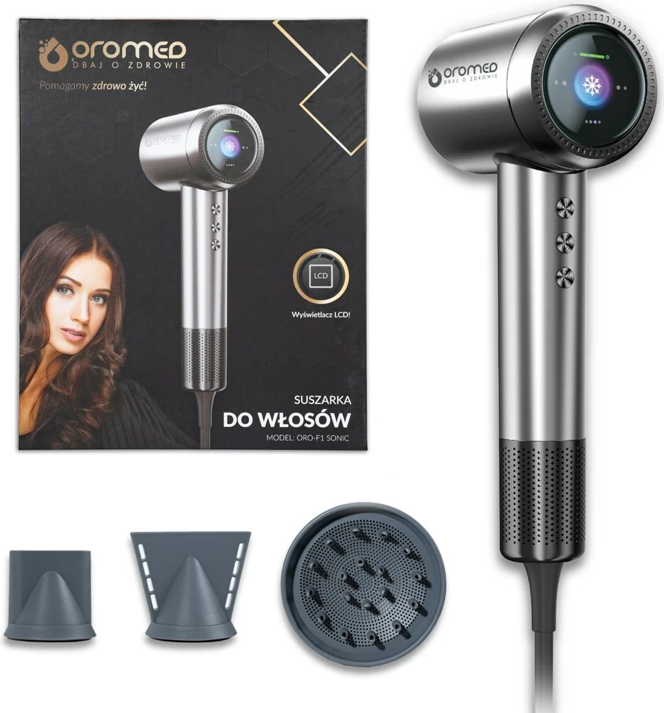 Tharëse flokësh Oromed ORO-F1 SONIC, 1600 W, LCD, Argjendtë