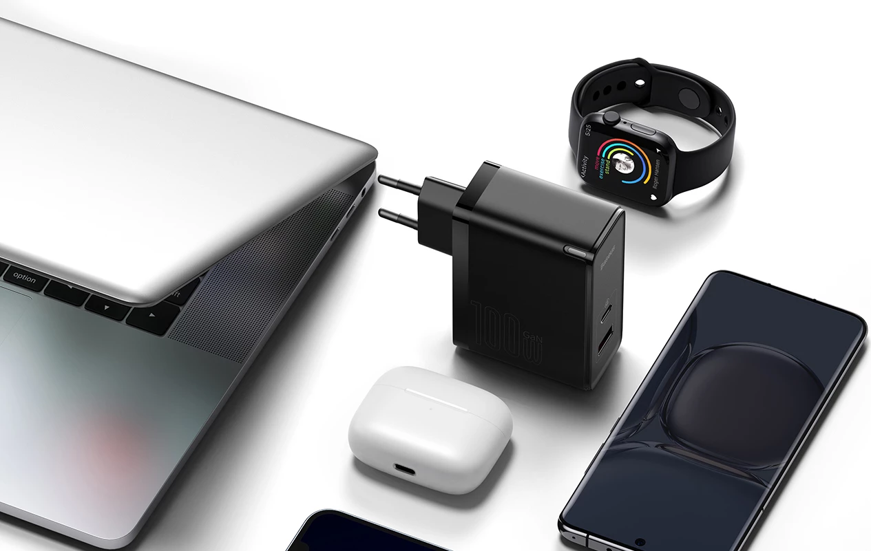 Karikues muri Baseus GaN5 Pro, 100W, 2 porta (USB-C/USB-A), i zi