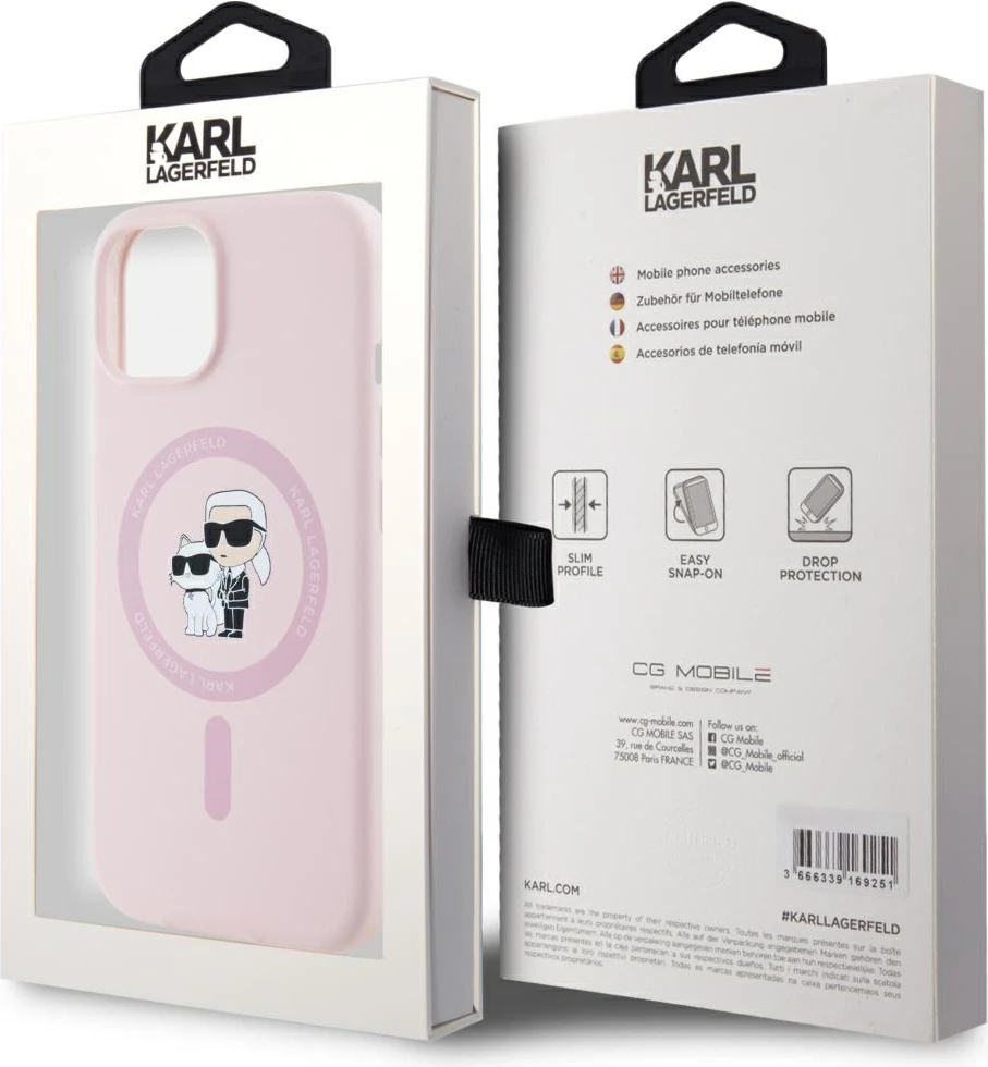 Mbështjellës Karl Lagerfeld Silicone Karl&Choupette MagSafe për iPhone 15 Plus, Rozë