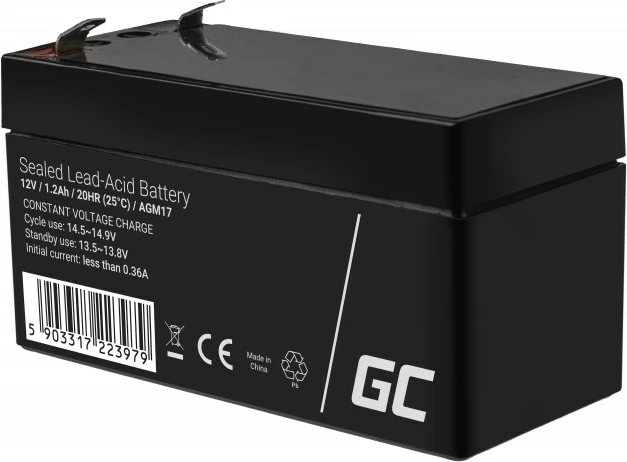 Bateri Green Cell AGM17, 12 V,  1.2 Ah, e zezë 