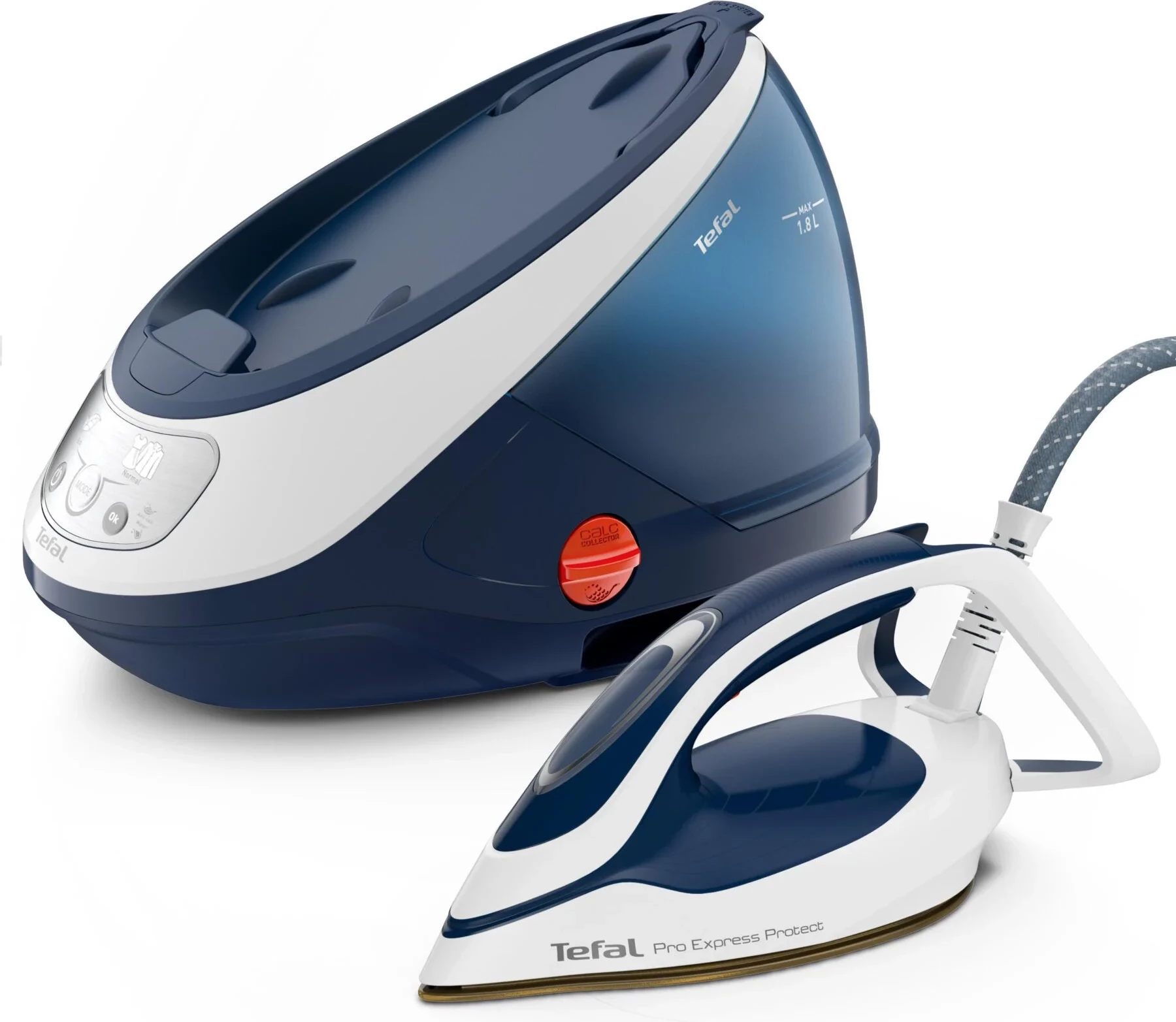 Hekur me stacion avulli, Tefal, GV9221E0, 2600 W 7.6 bar 140 g/min goditje avulli 550 g/min shtesë, bardhë-blu
