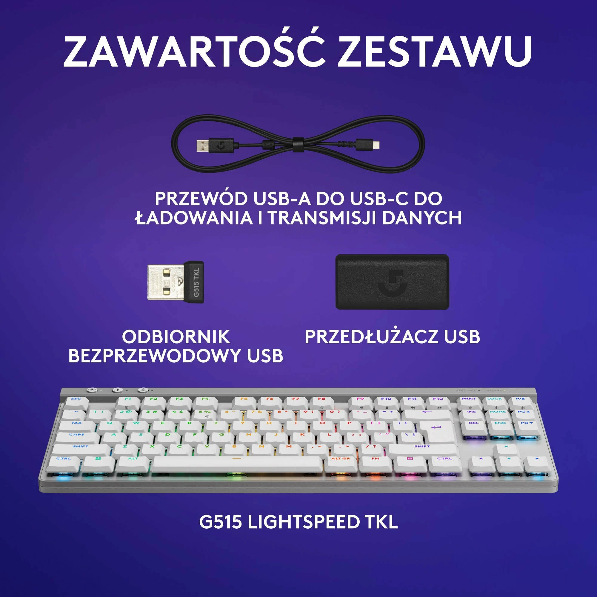 Tastierë gaming Logitech G515 LIGHTSPEED TKL 920-012539, mekanike GL Brown low-profile, RGB, Wireless/Bluetooth/USB-C, layout US, e bardhë