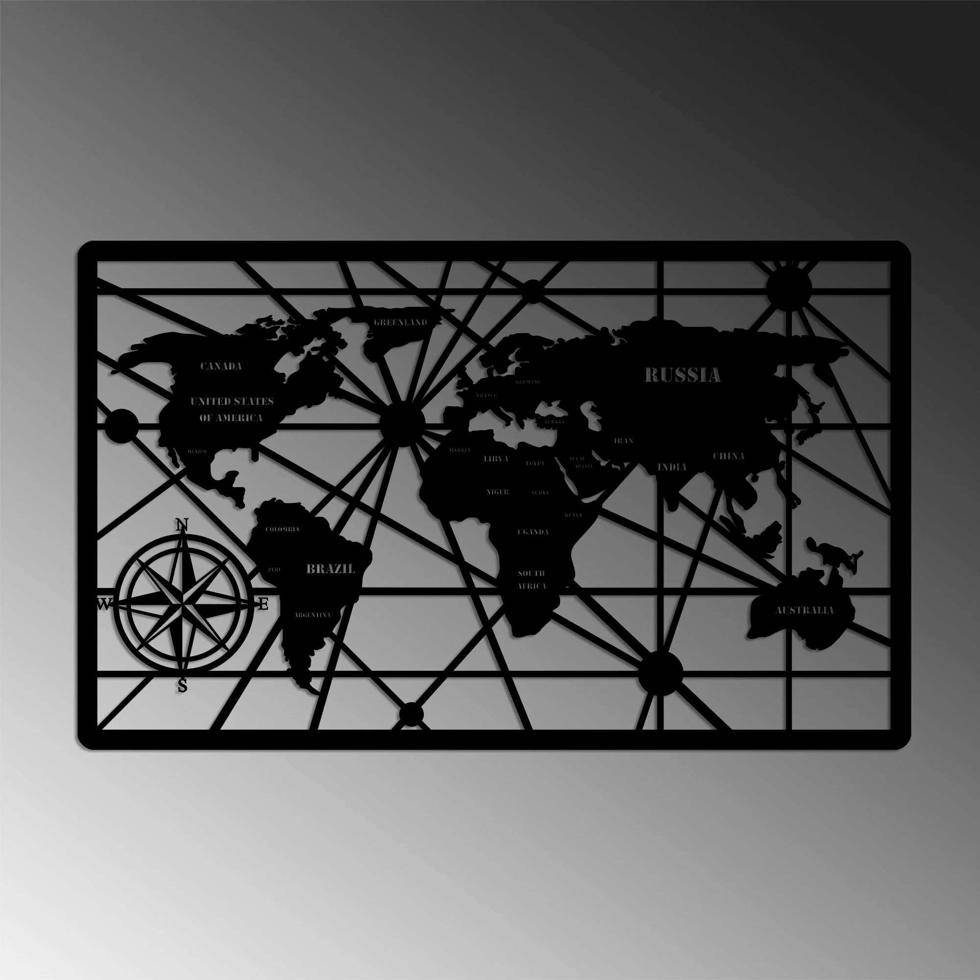 Aksesor dekorativ metalik për mur, hartë bote, Wallity, 7-L