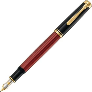 Stilolaps Pelikan Souverän 600, majë ari/rhodium, piston, i zi/kuq/artë