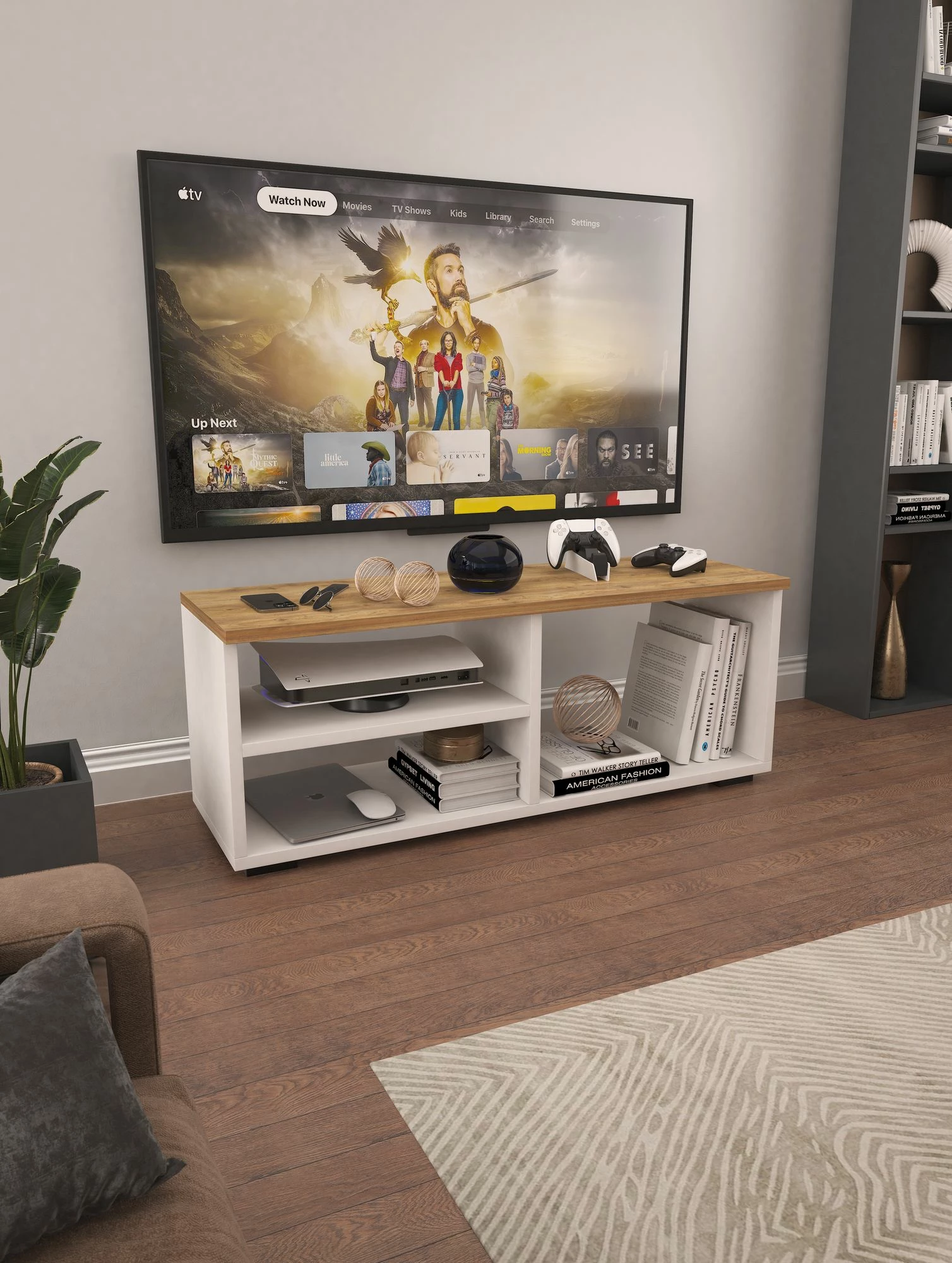 Komodë TV Hanah Home, Tiny, ngjyrë sonomo dhe e bardhë