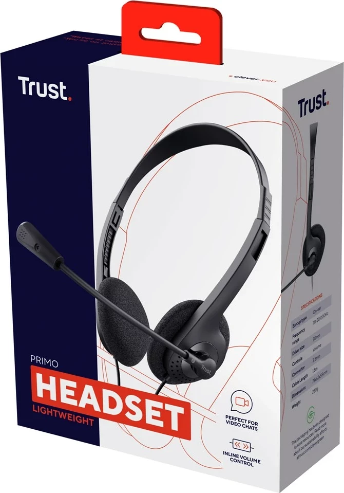 Kufje Trust 21665, me kabllo, për thirrje/muzikë, të zeza