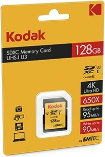 SD kartelë Kodak 128GB SDXC Class 10 UHS-I, 95MB/s, 90MB/s, zi/verdhe