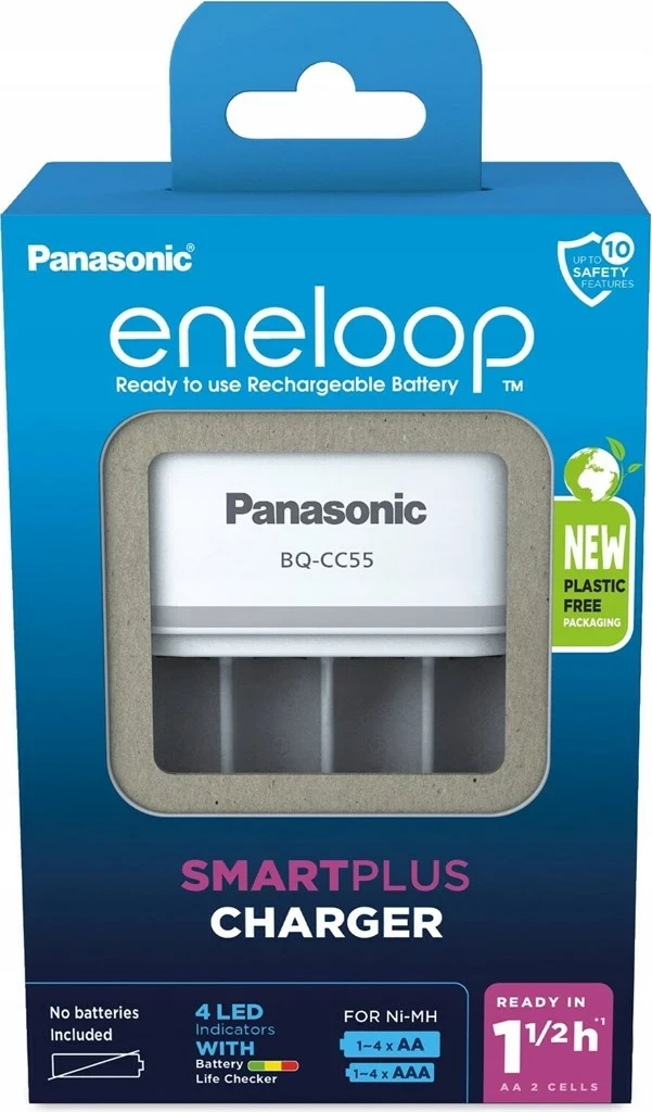 Karikues baterish Panasonic Eneloop Smartplus BQ-CC55, për AA/AAA, i bardhë