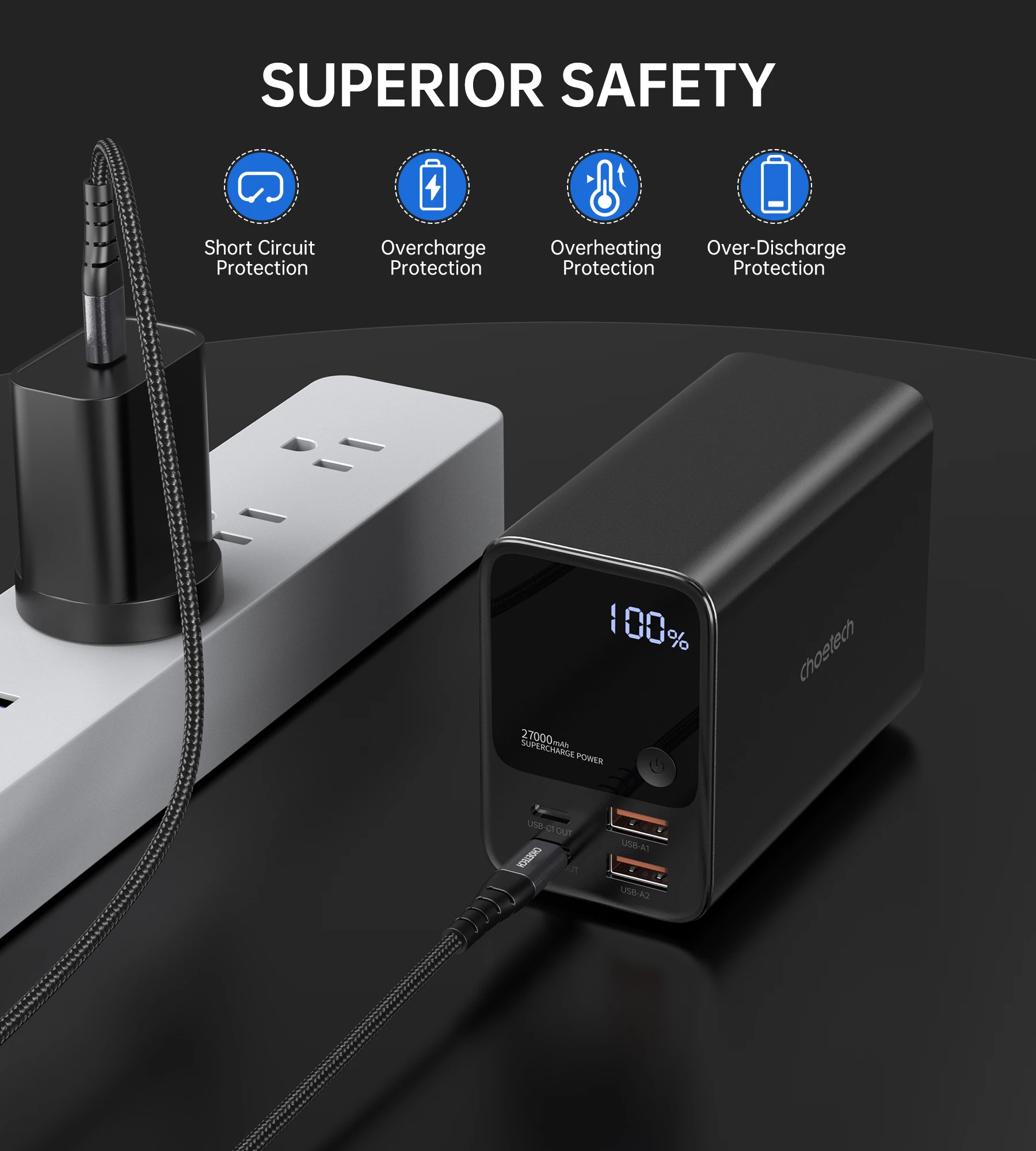 Powerbank Choetech B635BK, 27000mAh, 22.5W, e zezë